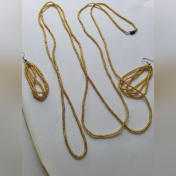 AFRICAN Handmade❤️  Gold BEADED Infinity Necklace and Earring Set!! Stunning ❤️ - Picture 7 of 7